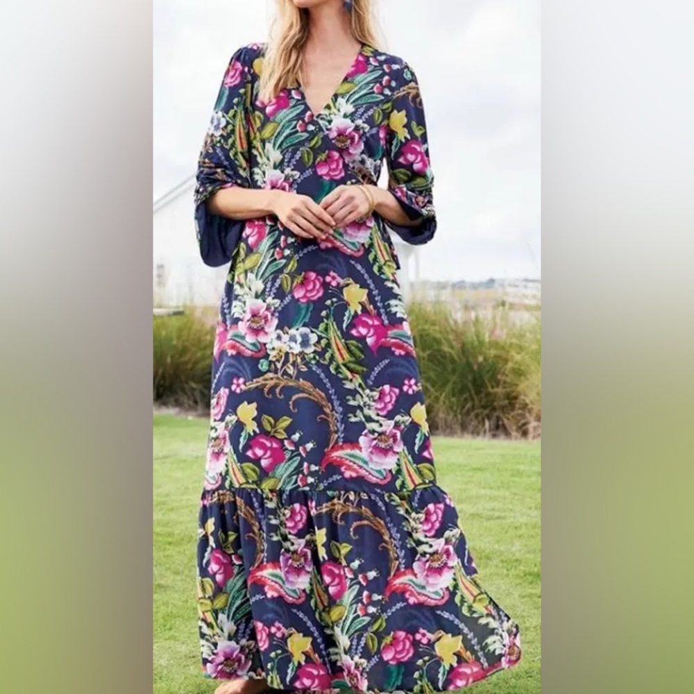 Soft Surroundings Vibrant Floral Long Sleeve Dress NWOT